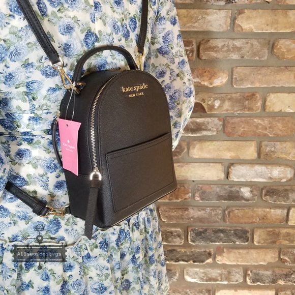 Kate Spade Mini Convertible Backpack BLACK Leather - Picture 3 of 12